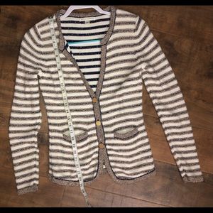 Banana Republic Cardigan sweater, size Xs, Blue, Cream, Gold, Silver Striped